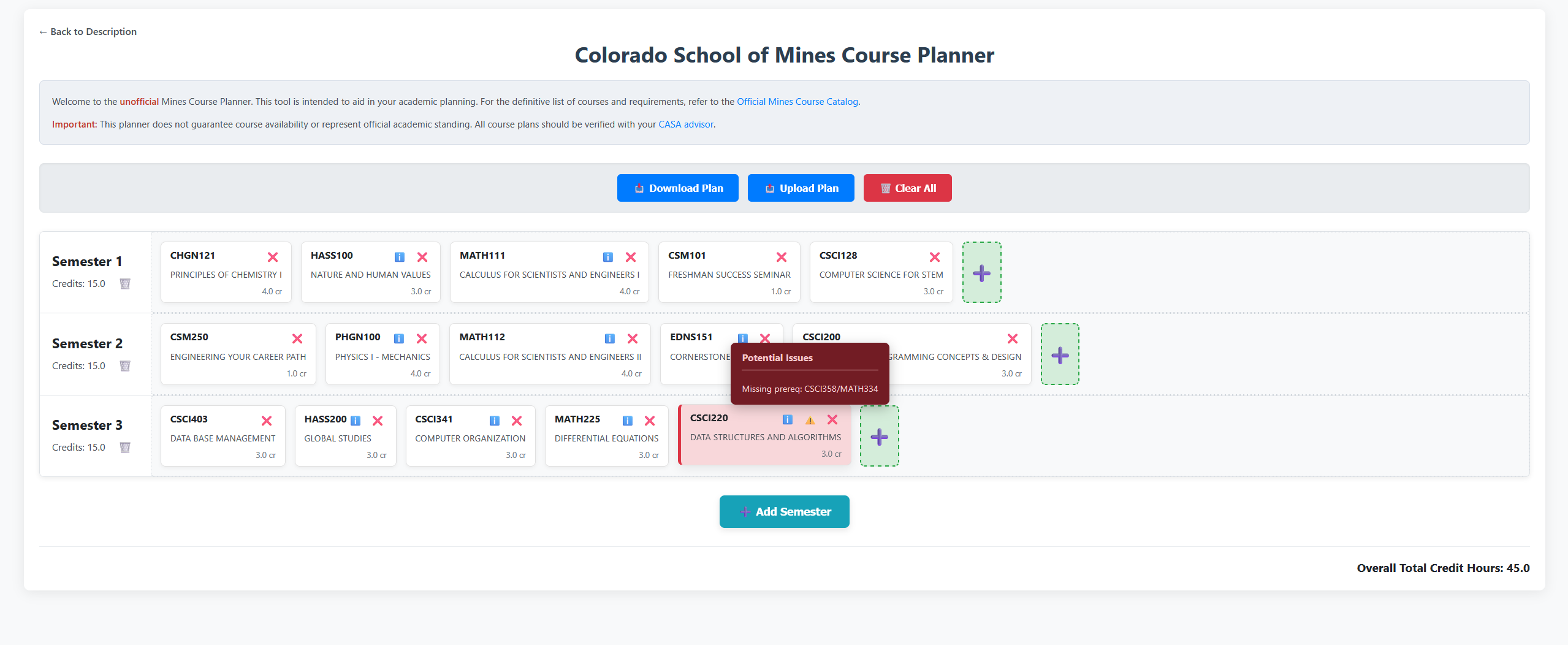 Course Planner screenshot